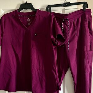 Beyond Scrubs V-Neck Top and Jogger Set in Burgundy